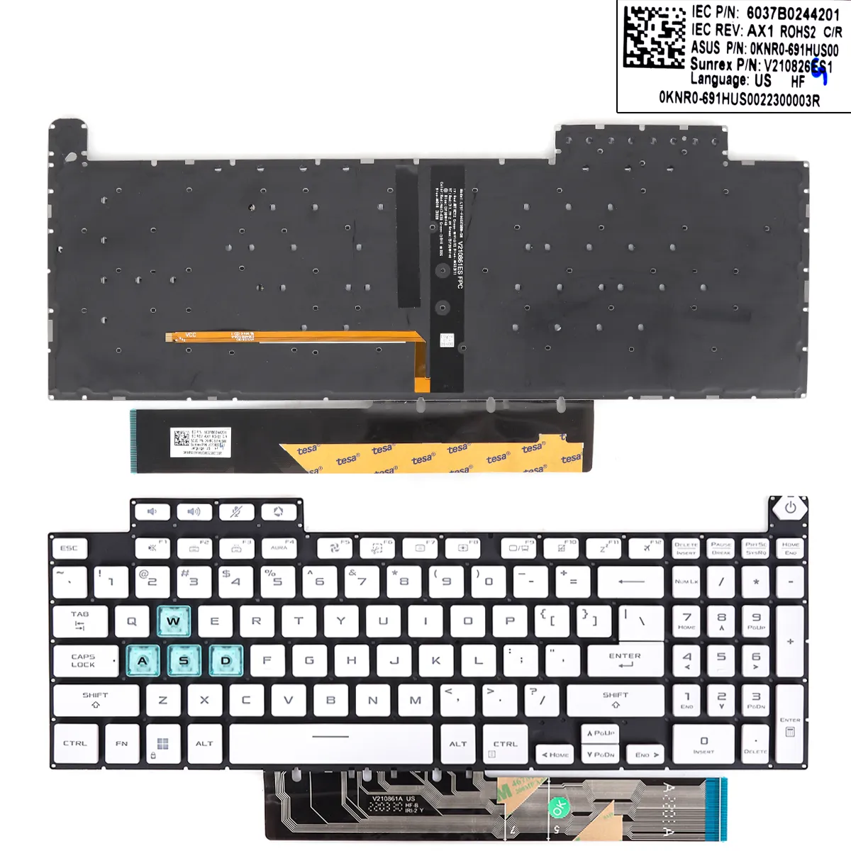 Picture of ASUS TUF Gaming F15 A15 F17 A17 FX507 FX507Z FA507 FA507R FX517 FX517Z FX707 FX707Z FA707 FA707R WHITE(WASD is BLUE)RGB